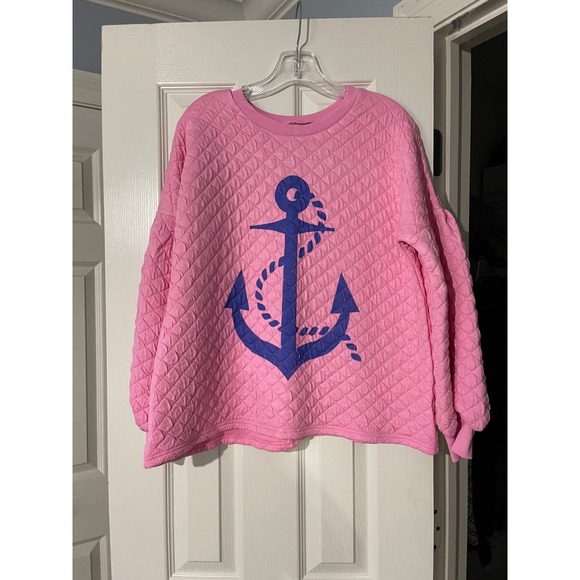 Judith March Tops - Judith March Sz Lg Pink Quilted Anchor Sweatshirt Oversized Nautical Cozy
